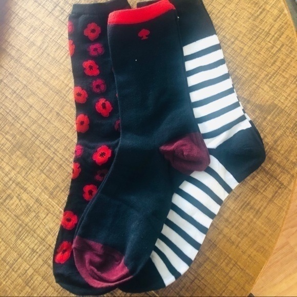 Kate Spade Three Pack Socks Flower Floral Stripe NWT - Picture 1 of 4